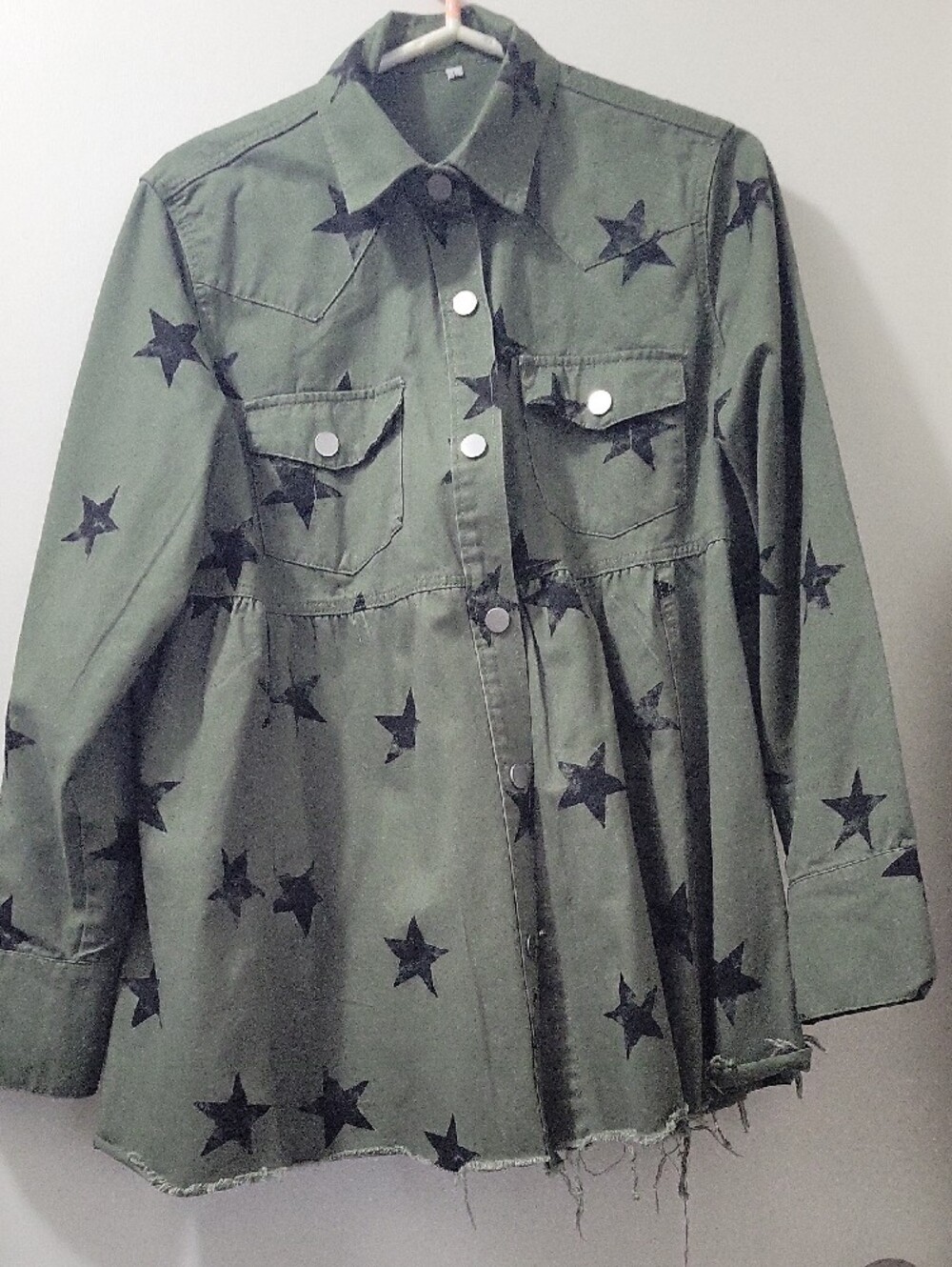 Olive Star Print Utility Jacket - Picture 3 of 3